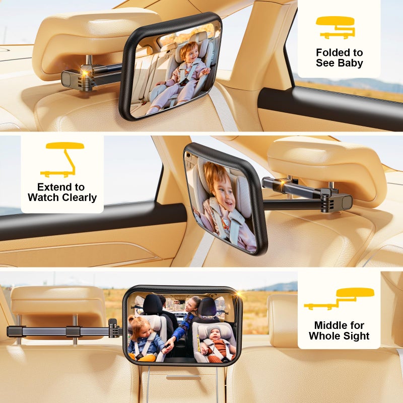 TAZENI Baby Car Mirror  Stretchable 360 Caring Baby Mirror for Car Seat Rear Facing Seat Infant Shatterproof  Baby Essentials for Newborn  Crash Tested and Certified - Image 3